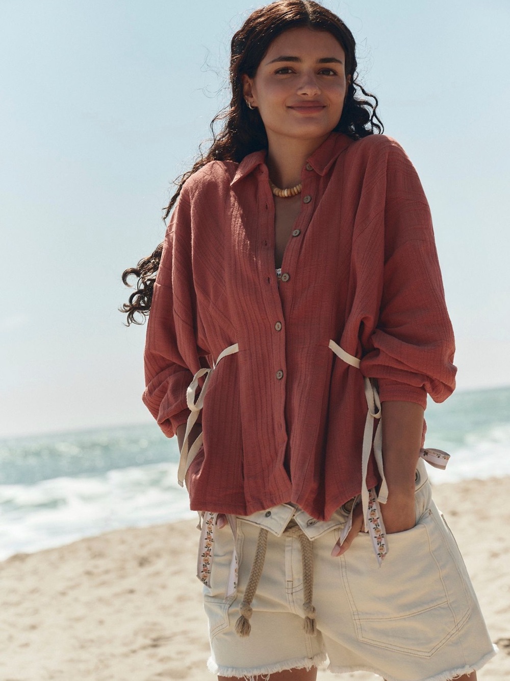 Free People Ansley Shirt  in Baked Clay - Picture 3 of 10